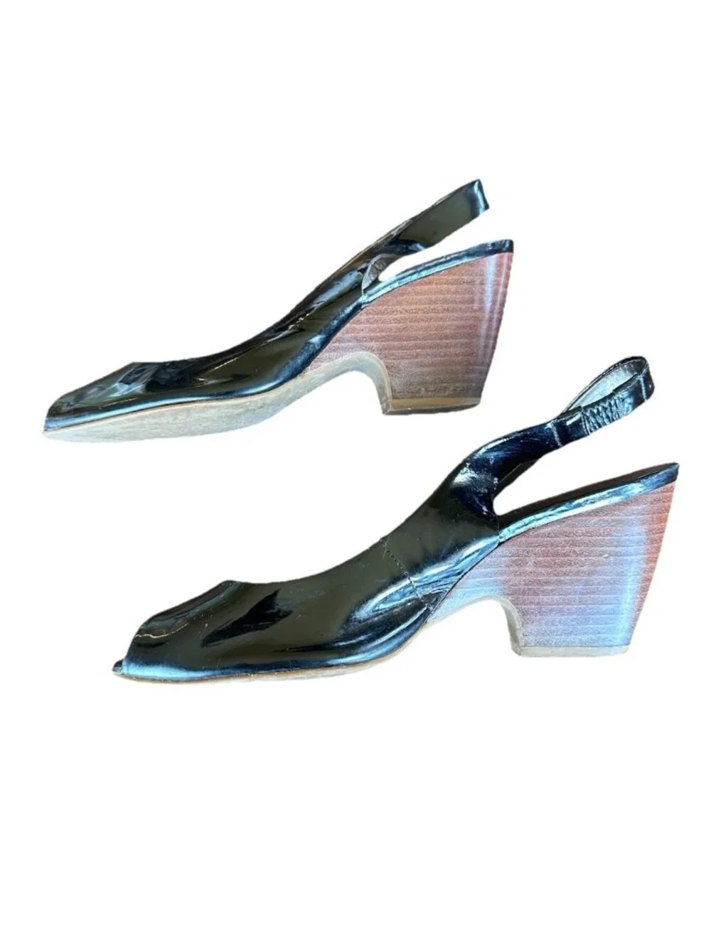 FRANCO SARTO Women Black Slingback Heel Sz 6.5 Peep Toe Patent Leather
